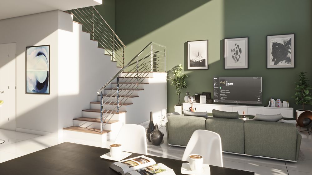 Penthouse living room and staircase at Vitalia, artist's impression